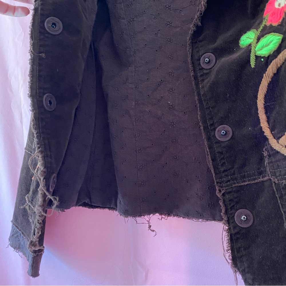 1970 Johnny Was Vintage Joystick Embroidered Brown Corduroy Blazer Jacket Large - Picture 10 of 13